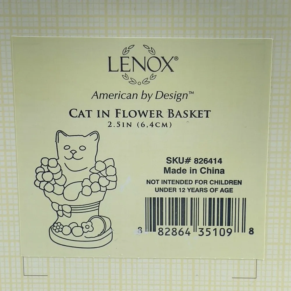 Lenox Mini Kitty Ivory & Gold Cat‎ Kitten in Flower Basket Decorative Figurine